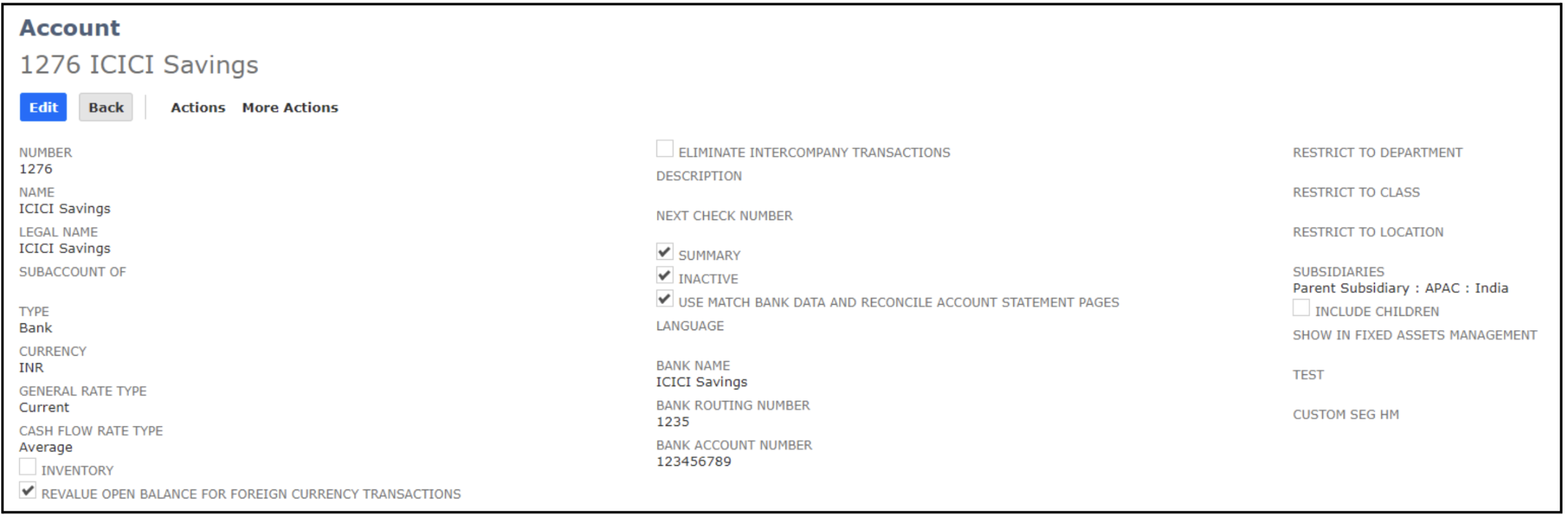 netsuite chart of accounts