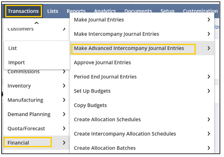 netsuite inter company journal