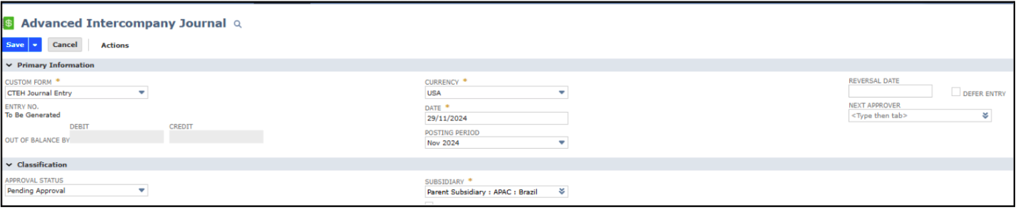 netsuite inter company journal