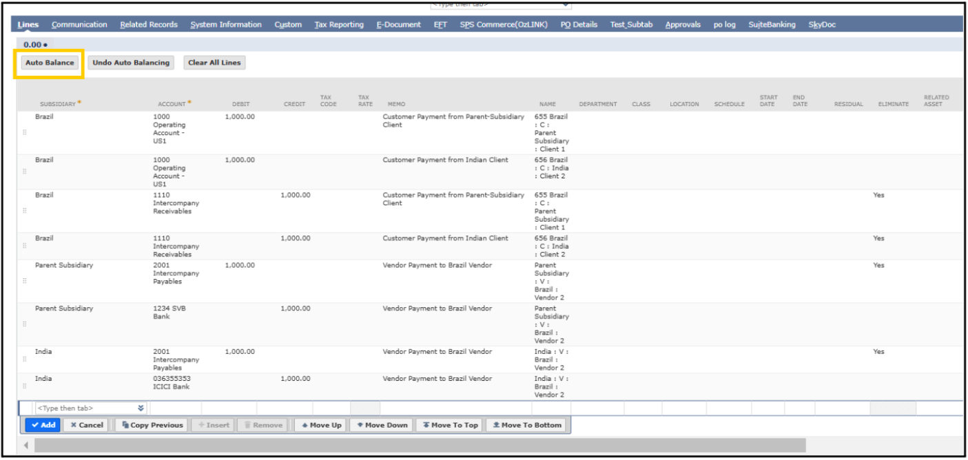 netsuite inter company journal