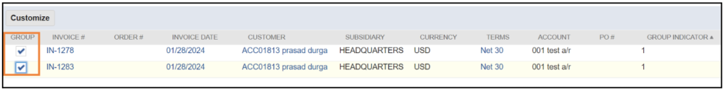 netsuite invoice grouping 